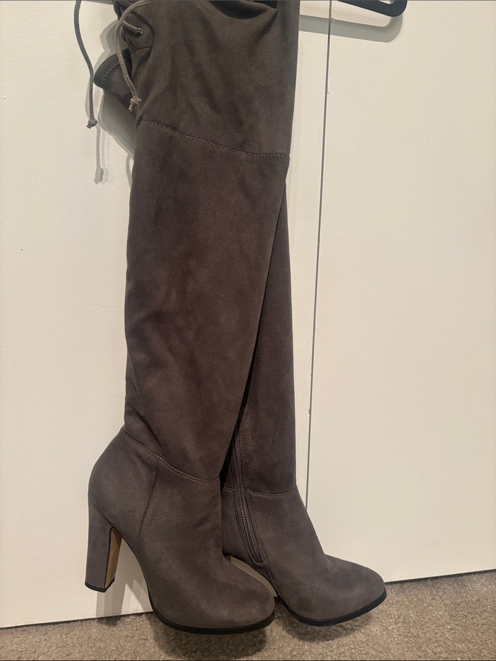 Vince Camuto Gray Suede Over-the-Knee Block Heel Boots